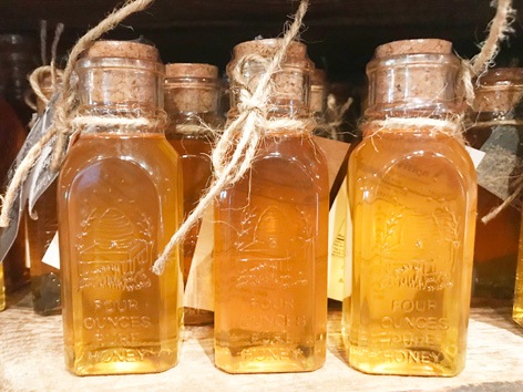 Small glass jars of local Utah mountain honey from the Sundance Mountain Resort.