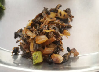 Gundruk pickle – Kathmandu, Nepal Close-up of gundruk pickle, fermented greens, from a cafe in Kathmandu, Nepal.