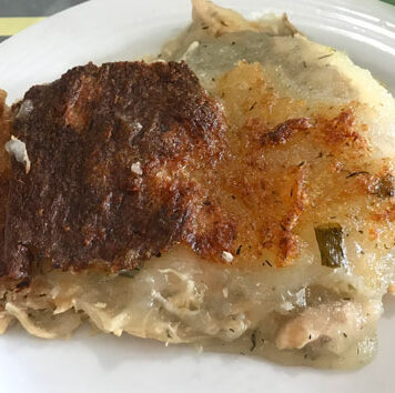 Rappie pie in Nova Scotia A plate of rappie pie, an Acadian potato dish, from a restaurant in Nova Scotia.