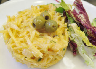 Bacalhau a bras in Lisbon, Portugal A classy bacalhau a bras from Time Out Market Lisboa in Lisbon.