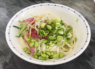 Zhajiang Mian – Beijing, China Colorful zhajiang mian, noodles with vegetables on top, from Beijing.