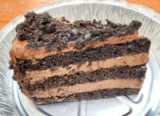 Brooklyn Blackout Cake in NYC A slice of Brooklyn blackout cake from a NYC restaurant.