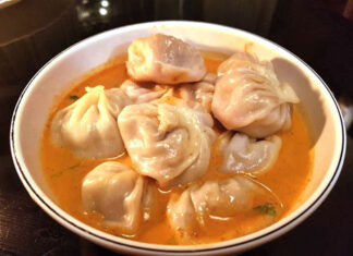 Momo jhol achar – Kathmandu, Nepal A bowl of momo jhol achar, or momo dumplings in soup, from Kathmandu