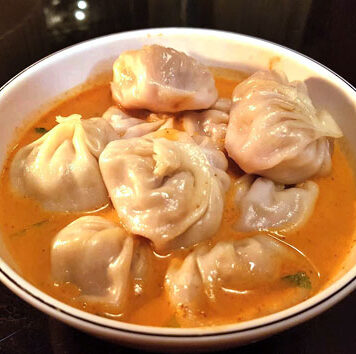 Momo jhol achar – Kathmandu, Nepal A bowl of momo jhol achar, or momo dumplings in soup, from Kathmandu