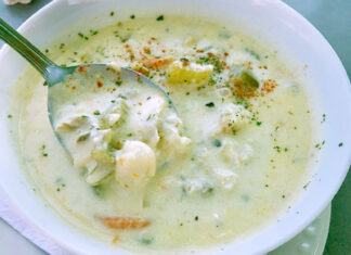 Seafood chowder in Nova Scotia Black pepper-flecked seafood chowder from a South Shore restaurant in Nova Scotia