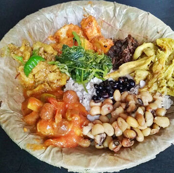 Samay baji – Kathmandu, Nepal A dish of Nepali samay baji, a mix of beaten rice, meat, pickle, greens, and more, from Kathmandu.