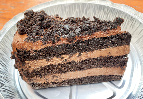 A slice of Brooklyn blackout cake from a NYC restaurant.